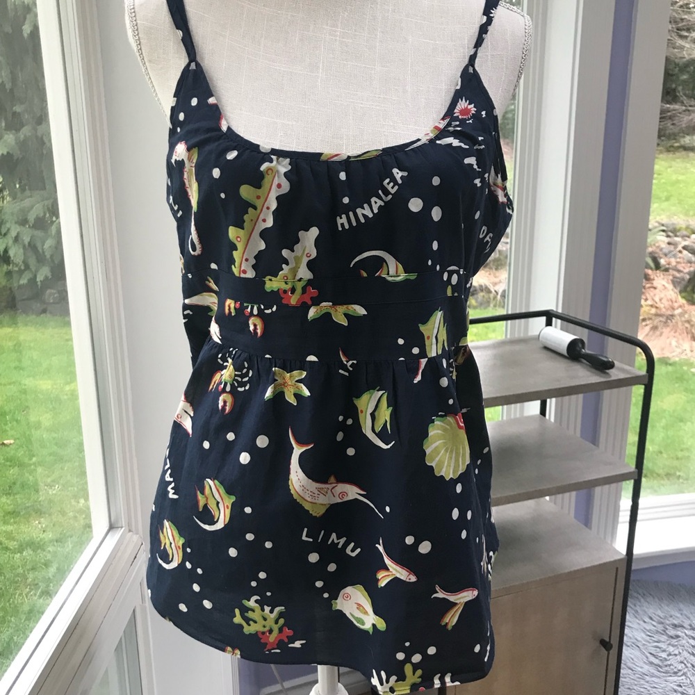 J. Crew Beach Print Spaghetti Strap Blouse Size 12